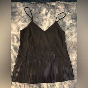 Express Black Lace Fringe Top with Spaghetti Straps